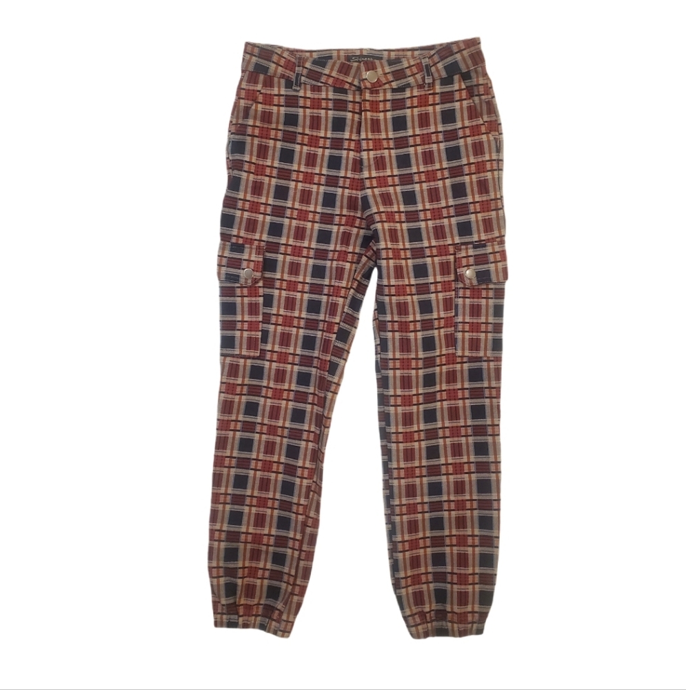 Shinestar Women's Tan Red Plaid Retro Cargo Pants‎ Size Small